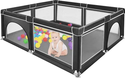 Image de Parc pour bébé Parc 180*150*66cm avec filet respirant Barrière de sécurité bébé Set Noir