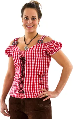 Produktbild von Mieder rot-weiß-kariert mit Hirsch-Stickerei Trachtenmode, Größe:XL