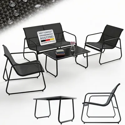 Produktbild von Juskys Gartenmöbelset Genua 4-tlg., Metall & Textil, ohne Armlehnen – Anthrazit
