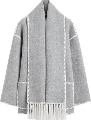 Produktbild von ASKSA Damen Herbst Winter Mantel Mit Schal Lose Langarm Einreiher Maentel Weibliche Warme Quaste Jacke, Grau, S