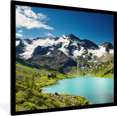 Produktbild von MuchoWow® Gerahmtes Poster Schnee - Berg - Wasser 40x40 cm - Poster mit Schwarzem Bilderrahmen Wandposter Rahmen Foto Bilder - Mit Rahmen - Wanddekoration Schlafzimmer