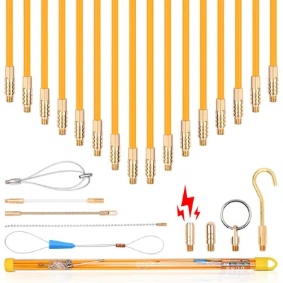Produktbild von Einziehband Kabel Set mit 16 Stangen 4mm*1m Kabelstangen, 9 Aufsätzen, M5 Gewinde, Führungskopf & Magnetkopf für Kabelverlegung in Rohren und Wänden