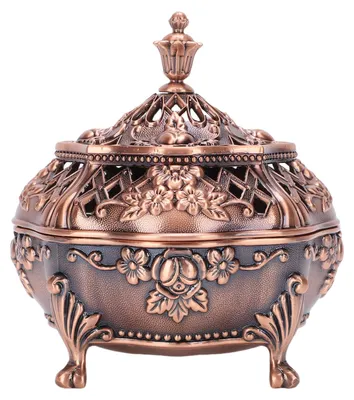 Image de Porte-encens, support pour cônes en alliage de zinc avec couvercle, décoré de sculptures, décoration intérieure, décoration pour la maison, bronze violet