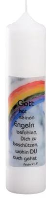 Produktbild von Taufkerze"Gott hat seinen Engeln befohlen..." Tischkerze 265 x Ø 60 mm mit individueller Namensverzierung aus Wachsbuchstaben