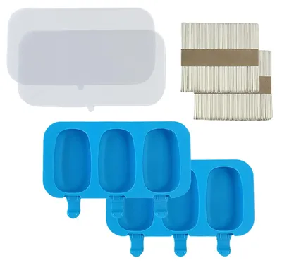 Eis am Stiel Formen 2er-Set, BPA-frei, 3 Mulden, mit 100 Stielen, Blau