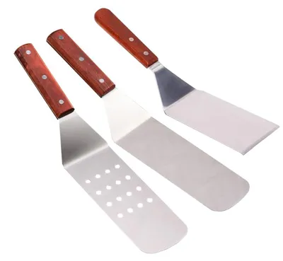 Produktbild von Bakspatel Profi – Set mit 3 Stück – Edelstahl – Holzgriff – Rutschfest – Für Teppanyaki/Grill – Grillspatel
