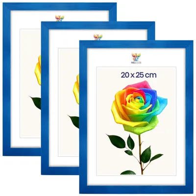 Produktbild von MG Design 3er Set Bilderrahmen 20 x 25 cm - Fotorahmen mit Blau Echtholzrahmen und bruchsicherem Acrylglas, Hoch & Quer zum Aufhängen, zum Aufstellen