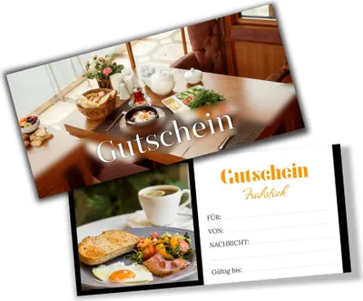 Produktbild von itenga Geschenkgutschein Fotodesign - Motiv FRÜHSTÜCK Postkarte zum Ausfüllen  21,0 x 9,8 cm