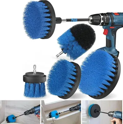Produktbild von 5-teiliges Bohrmaschinen-Reinigungsbürsten-Set, Schraubendreherbürste, leistungsstarke Bohrbürste für Fliesen, Küche, Böden, Auto, Badewanne, Blau (nur Bürstenkopf)