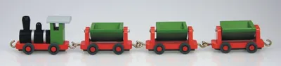 Imagen del producto de Juguete de madera, tren de madera con 3 vagones, de colores, tren minero. Dimensiones: 26 x 3,5 cm. Nuevo