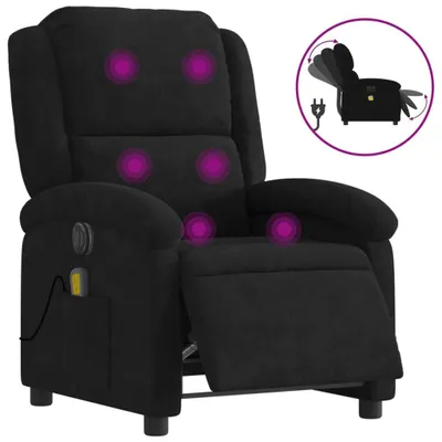A black massage chair with purple massage points highlighted.