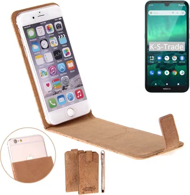 Produktbild von K-S-Trade Handyhülle kompatibel mit Nokia 1.3 Kork Hülle Flipstyle Case Schutzhülle Kork Case Hülle Flip cover Klapphülle Klapp, braun 1x