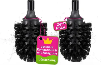 Produktbild von Bürstenking WC Ersatzbürstenkopf, 65 mm, Toilettenbürstenkopf Set passend für hansgrohe WC-Garnituren, Borsten Ersatzklobürstenkopf, 2 Stück, schwarz