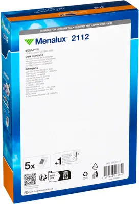 Obrázek produktu pro Menalux 2112, Prachový sáček, Jakékoliv značky, MOULINEX Compact power MO 3900?3999 ROWENTA Compact power RO 3900?3999 ROWENTA Original ZR 200520..., 5 kusů