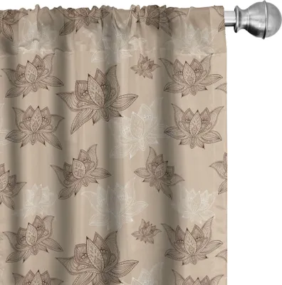 Immagine prodotto di ABAKUHAUS Tende orientali, tende, motivo decorativo asiatico di ispirazione vintage Lotus Flower Boho, 2 pezzi 75 x 175 cm, ecru marrone scuro bianco