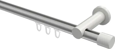 Produktbild von Interdeco Innenlaufstange / Gardinenstange mit Innenlauf Silbergrau / Weiß, Typ Platon Santo (Kappe), 20 mm Ø 1-läufig, 180 cm