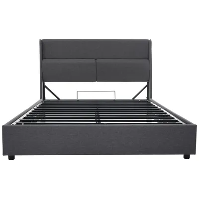 Produktbild von Flieks Polsterbett 160x200cm mit Lattenrost, Boxspringbett mit Verstellbarem Kopfteil, Doppelbett mit Stauraum, Jugendbett Stauraumbett, Leinen, Grau