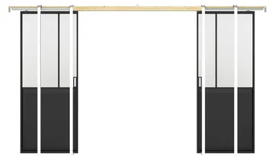 Produktbild von Versenkbare industrielle Doppelschiebetür - Schwarz und gehärtetes Glas - 2 x H 205 x B 83 cm - ARTISTO II