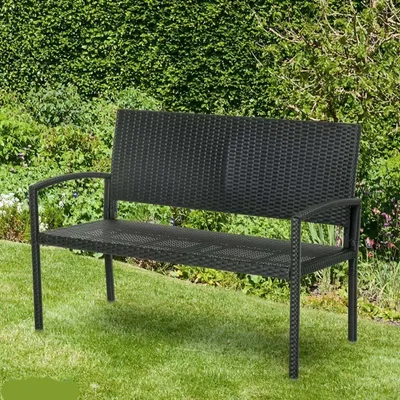Produktbild von Gartenbank – Rattan – Stahlrahmen – 2-sitzig – Schwarz – 122 x 60 x 85 cm