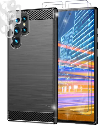 Produktbild von Carbon Look Hülle für Samsung Galaxy S23 Ultra, 2x Displayschutz & Kameraschutz