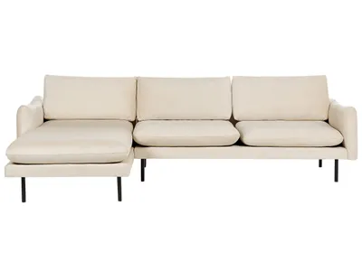 Produktbild von BELIANI 4-Sitzer Ecksofa Hellbeige Samt L-Förmig mit Chaiselongue Hohe Schwarze Metallfüße Dicke Sitzkissen Schmale Armlehnen Lose Rücken- & Sitzkissen