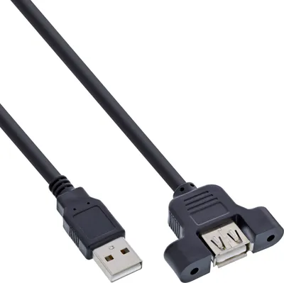 Produktbild von InLine USB 2.0 Anschlusskabel, Stecker A auf Einbaubuchse A, 0,6m, 0,6 m, 0,48 Gbit/s, Schwarz