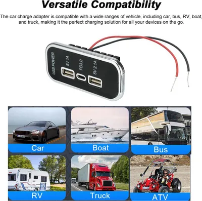 Image de Modification de prise de charge pour voiture, double adaptateur rapide USB et PD pour 12-24 V, camion, camping-car, bateau