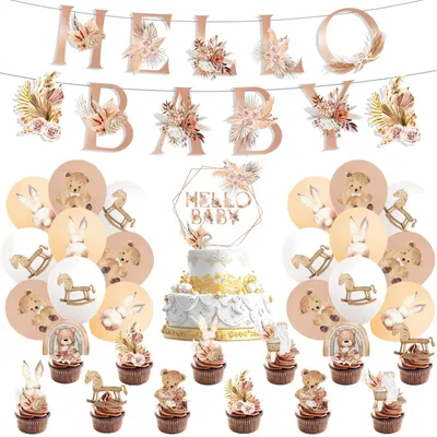 Babyparty Deko-Set, 32-teilig, Banner, Tortenaufsatz, Cupcake-Topper, Ballons
