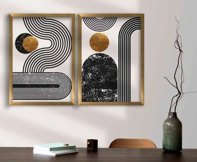Produktbild von Wallity, Dekoratives MDF-Bild (2 Stück) - Gold, Weiß, Schwarz | 100% MDF, 38x53 cm