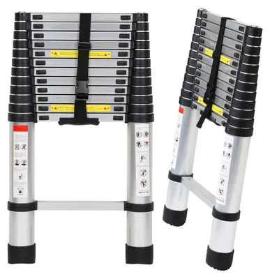 Image de Échelle télescopique de 3,8 mètres - Aluminium, capacité de charge de 150 kg - 13 échelons