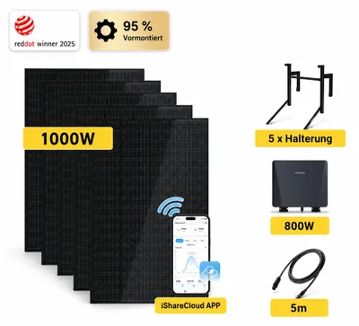 Produktbild von SUNSHARE Balkonkraftwerk 1000 W – Geländerhalterung