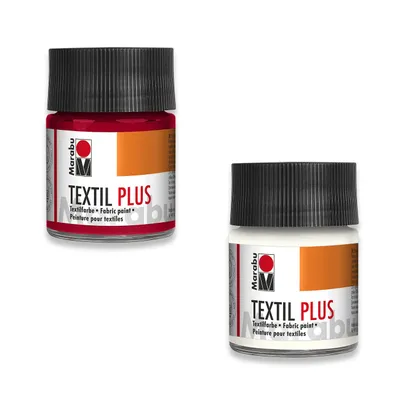 Produktbild von SET - Marabu Textil Plus Textilfarbe weiß 50ml + kaminrot 50ml