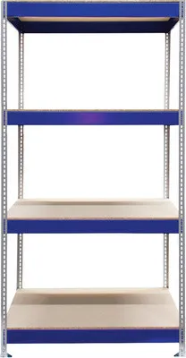 Produktbild von Schwerlastregal Industrial blau/grau pulverbeschichtet 196x100x60 cm Stecksystem 4 geteilte Holzböden mit Metallunterzüg