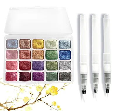 Productafbeelding van Set van 20 Metallic Aquarellkleuren met 3 Waterpens