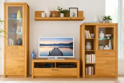 Produktbild von Wohnkombination Wohnwand Glasvitrine TV-Schrank Kernbuche geölt #3416