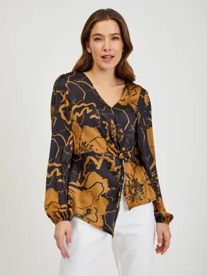 Produktbild von Orsay Braun-Schwarze Damen Satin Bluse mit Blumenmuster 650247660000__38