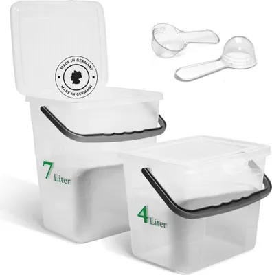 Produktbild von Novaliv Sparset Waschmittelbox mit Deckel 4 Liter + 7 Liter Transparent und Dosierlöffel Box Waschpulver Aufbewahrungsbox mit Henkel Waschmittel Aufbewahrung Waschmittelbehälter Waschpulverbehälter