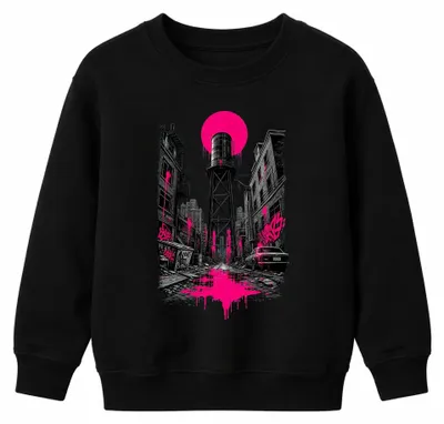 Zdjęcie produktu dla Bluza z kapturem w stylu cyberpunk, z motywem graffiti, inspirowana japońską uliczną modą z przełomu XX i XXI wieku. Kolor: czarny. Rozmiar: 128