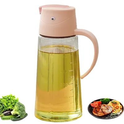 Obrázek produktu pro Skleněná láhev na olej o objemu 630 ml s víkem s otočným uzávěrem. Skleněná láhev na ocet s automatickým víkem, s výlevkou, která zabraňuje kapání. Vhodná do myčky, ideální pro olivový olej, ocet, omáčky a do kuchyně