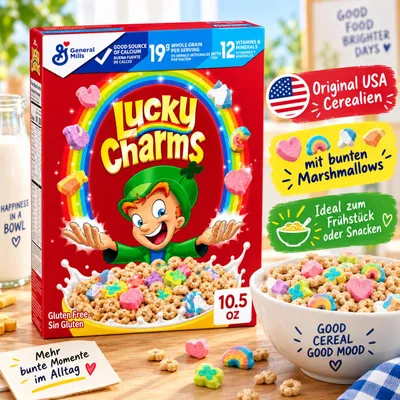 Zdjęcie produktu dla Płatki czekoladowe Lucky Charms z piankami marshmallow firmy General Mills, 300 g