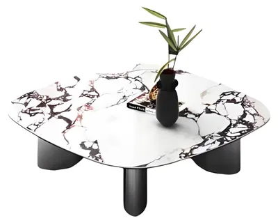 Productafbeelding van Exclusieve witte salontafel, woonkamer, imitatiemarmer, bijzettafel voor de bank