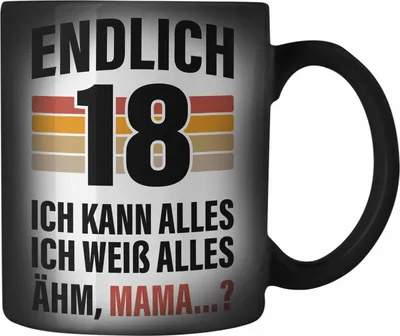 Produktbild von Trendation - 18. Geburtstag Junge Mädchen Farbwechsel Zauber-Tasse 18 Jahre alt Sohn Tochter Geschenkidee (Schwarz)