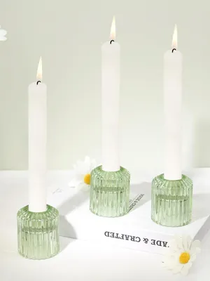 Produktbild von Kerzenständer Glas 3er Set Grün für Stabkerzen Teelichter