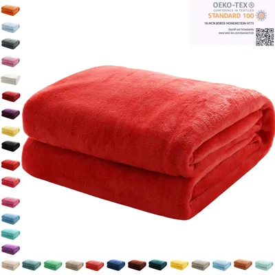 Produktbild von Kuscheldecke Flauschige Wohndecke Fleecedecke Sofadecke Bettüberwurf 240 x 270cm, Farbe:Rot