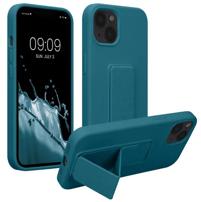 Produktbild von kwmobile Handyhülle für Apple iPhone 13 Hülle - TPU Silikon Case mit Fingerhalter und Stand - Schutzhülle Cover in Petrol matt