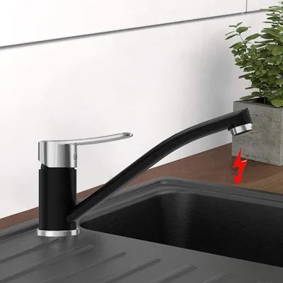 Obrázek produktu pro Černá kuchyňská baterie z nerezové oceli, otočná o 360°, 3 vývody