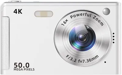 Obrázek produktu pro Digitální kompaktní fotoaparát s rozlišením 4K, 50 MP, 2,8palcovým displejem, stříbrnou barvou a bleskem