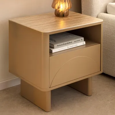 Produktbild von riess-ambiente Nachttisch SAVOY 50cm braun beige greige Holz Keramik Beistelltisch mit Schublade