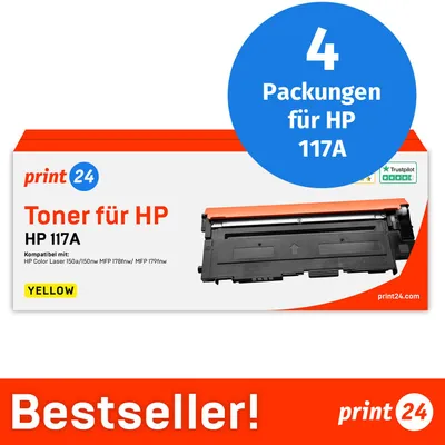 Image de NOUVEAU : print24 Toner pour HP 117A Jaune, compatible avec HP ColorLaser 150, MFP-178, etc., 4 pièces
