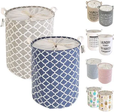 Immagine prodotto di Piccola lavatrice pop-up pieghevole, in 2 pezzi, 50 cm, blu/grigio, cotone-lino, impermeabile